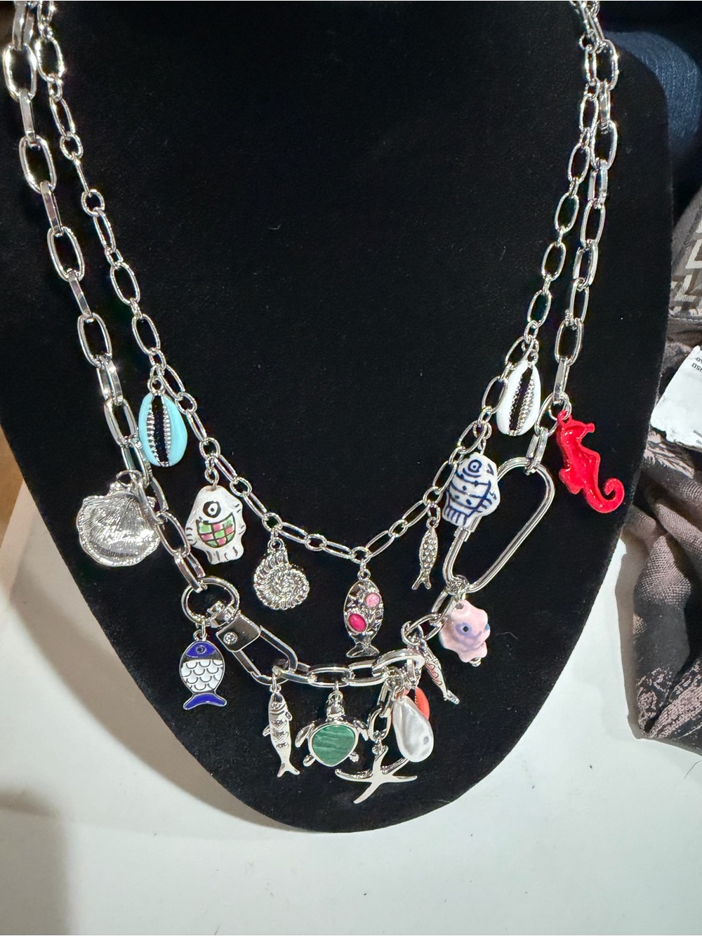 Boutique Women’s Silver Charm Necklace with Multicolor Charms